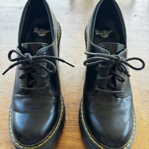 Dr. Martens Black Leather Shoes with Yellow Stitching